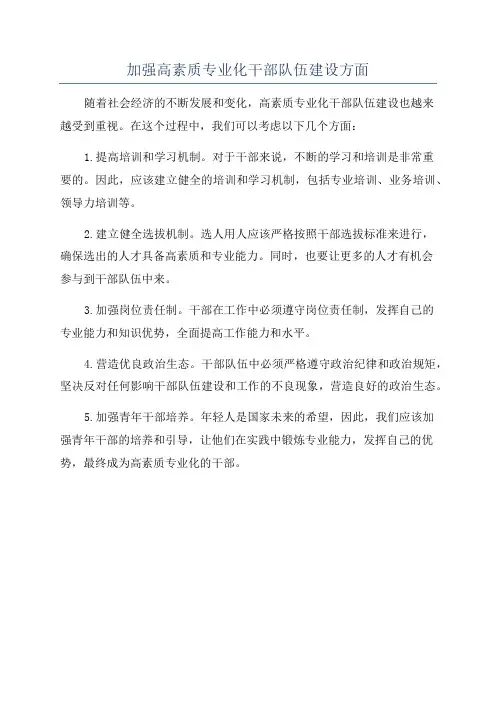 加强高素质专业化干部队伍建设方面