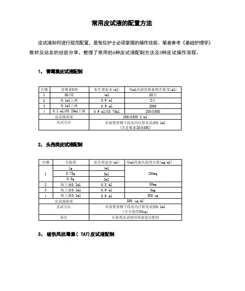 常用皮试液的配置方法