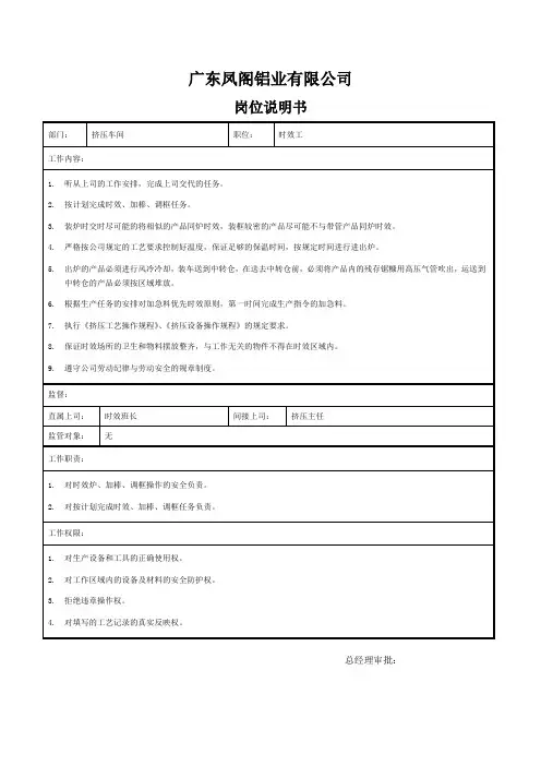 岗位说明书-时效工