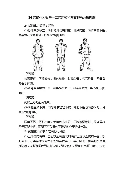 24式简化太极拳一二式起势和左右野马分鬃图解