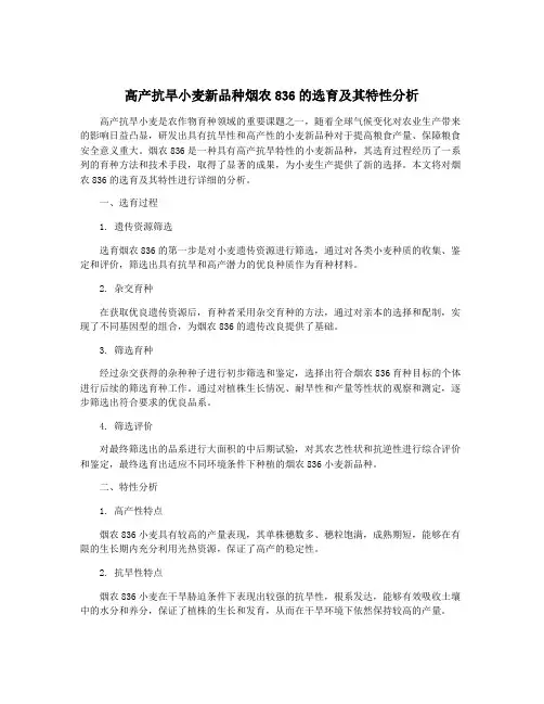 高产抗旱小麦新品种烟农836的选育及其特性分析