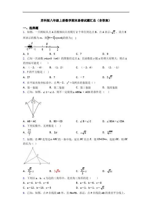 苏科版八年级上册数学期末易错试题汇总(含答案)
