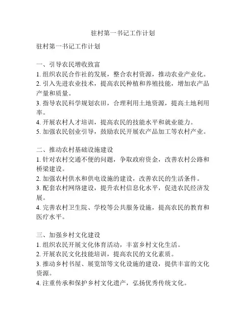 驻村第一书记工作计划