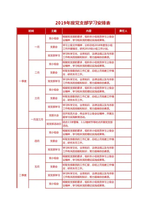 2019年党支部学习计划
