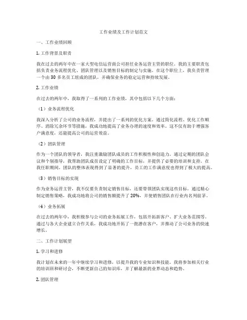 工作业绩及工作计划范文