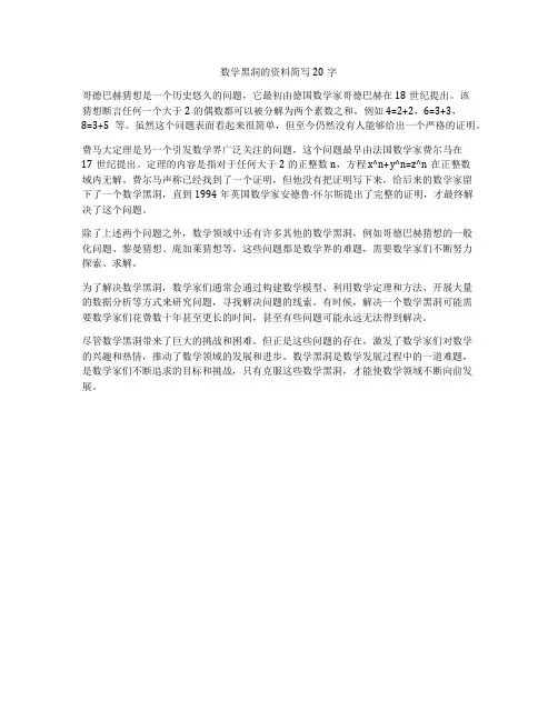 数学黑洞的资料简写20字