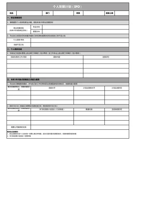 个人发展计划表(IPD)