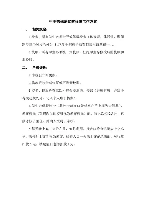 中学部规范仪容仪表工作方案