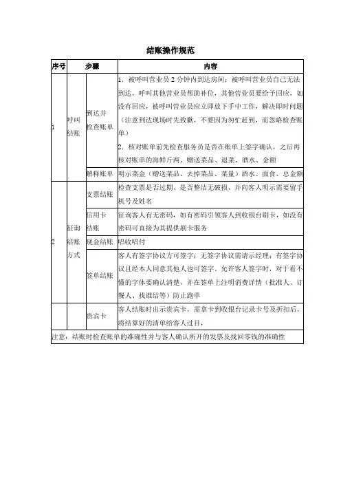 餐厅营业员结账操作规范
