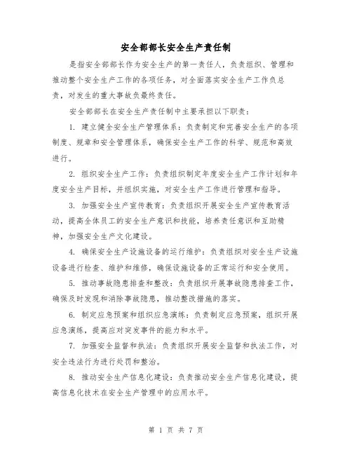 安全部部长安全生产责任制（四篇）