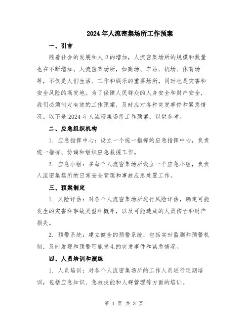 2024年人流密集场所工作预案