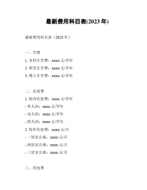 最新费用科目表(2023年)