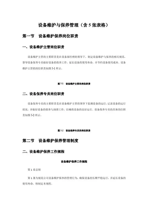 设备维护和保养管理含5张表格模板