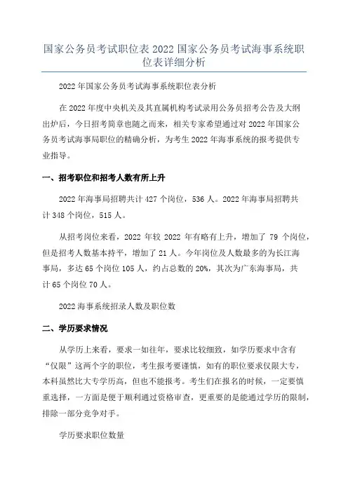 国家公务员考试职位表2022国家公务员考试海事系统职位表详细分析