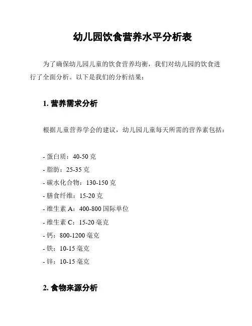 幼儿园饮食营养水平分析表