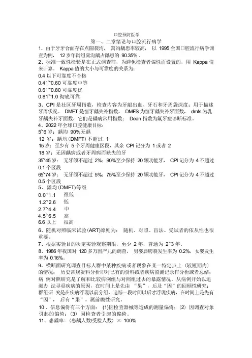 口腔预防医学重要考点