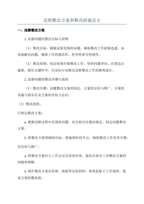 巡察整改方案和整改措施范文