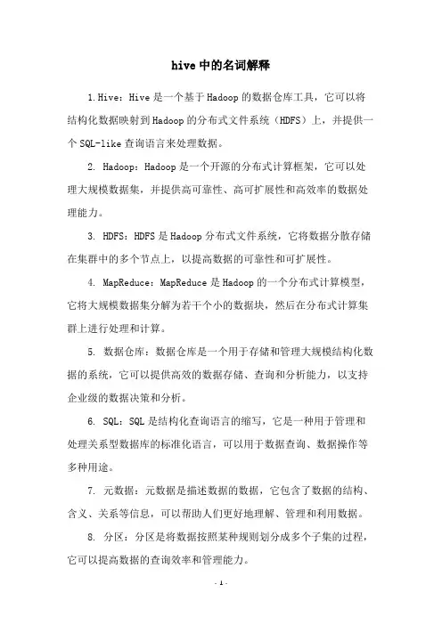 hive中的名词解释