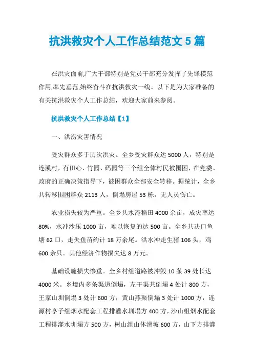 抗洪救灾个人工作总结范文5篇
