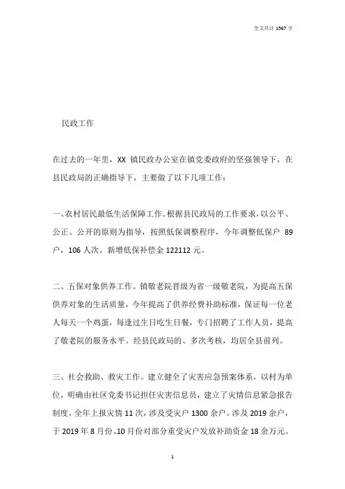 2019年度乡镇街道民政工作总结