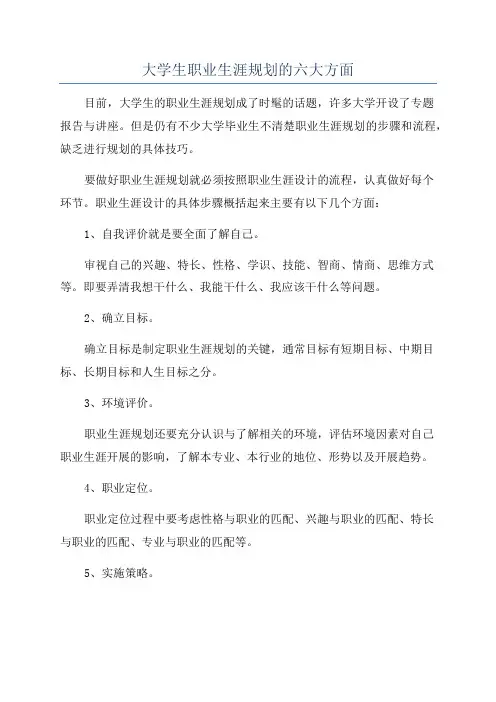 大学生职业生涯规划的六大方面