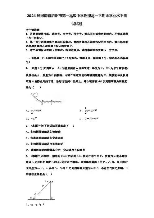 2024届河南省洛阳市第一高级中学物理高一下期末学业水平测试试题含解析