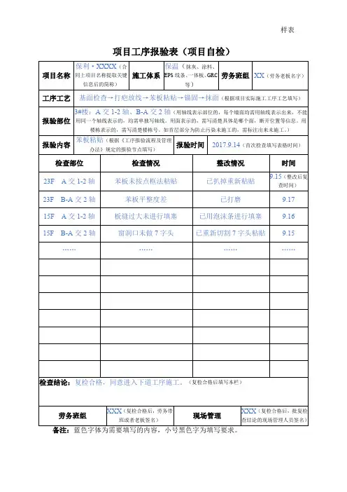 工序报验项目自检表