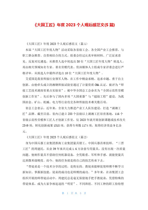 《大国工匠》年度2023个人观后感范文(5篇)