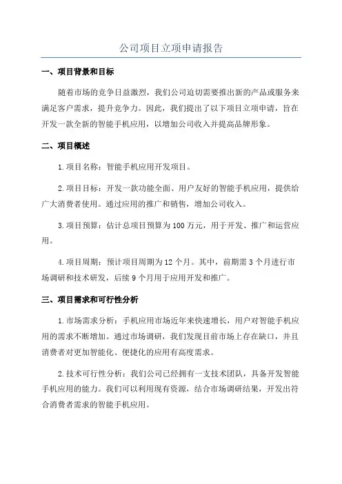 公司项目立项申请报告