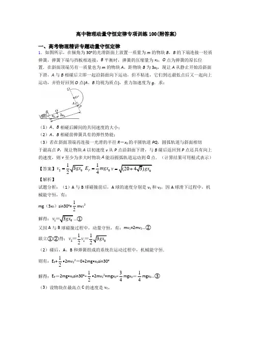 高中物理动量守恒定律专项训练100(附答案)