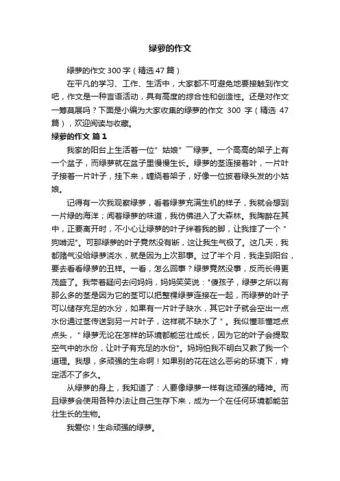 绿萝的作文300字（精选47篇）