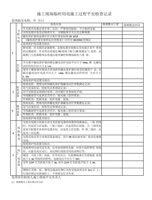 施工现场临时用电安全检查记录