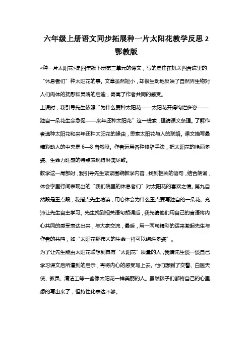 六年级上册语文同步拓展种一片太阳花教学反思2鄂教版