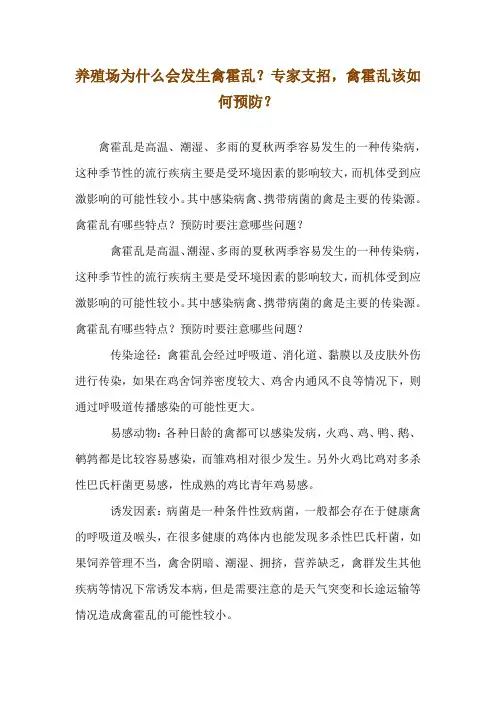 养殖场为什么会发生禽霍乱？专家支招,禽霍乱该如何预防？