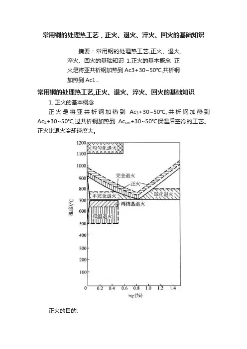 常用钢的处理热工艺，正火、退火、淬火、回火的基础知识