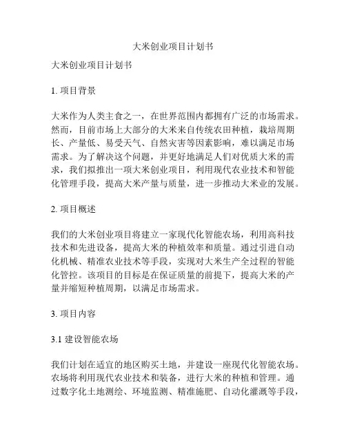 大米创业项目计划书