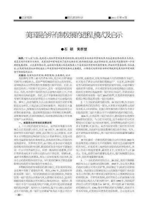 美国混合所有制发展的进程、模式及启示