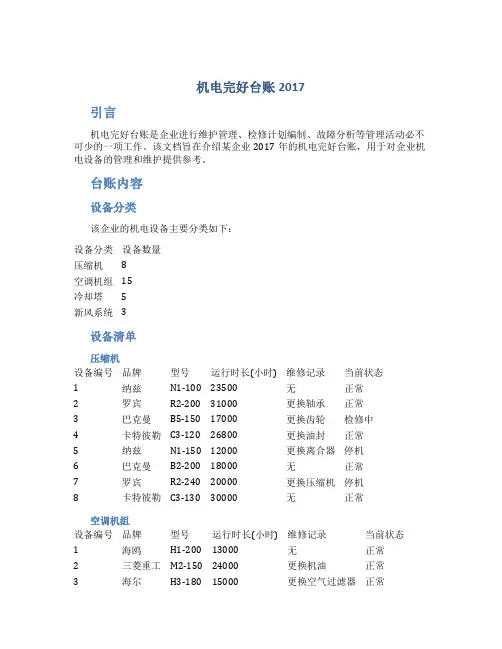 机电完好台账2017