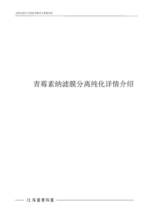 青霉素纳滤膜分离纯化详情介绍