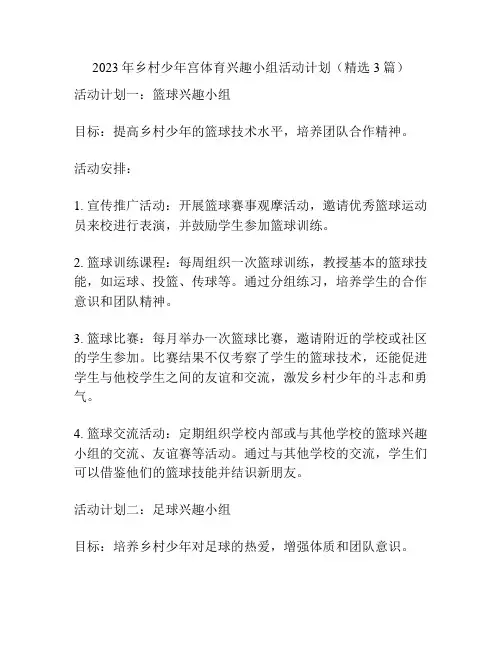 2023年乡村少年宫体育兴趣小组活动计划(精选3篇)