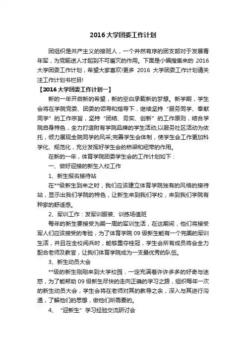 2016大学团委工作计划