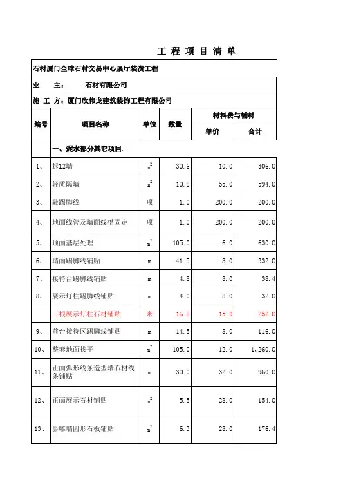 金匮石材工程量结算单