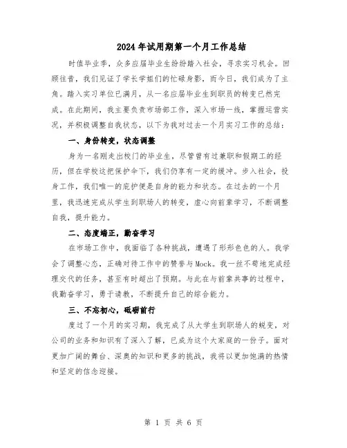 2024年试用期第一个月工作总结（四篇）