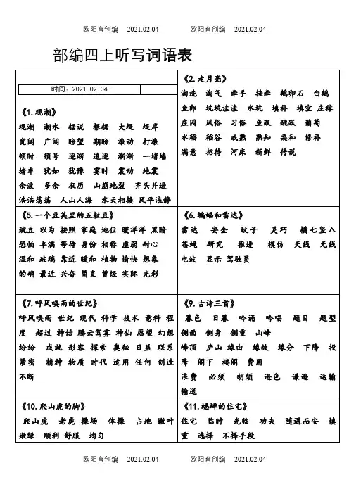 部编版四上各课听写词语表(非常全面)之欧阳育创编