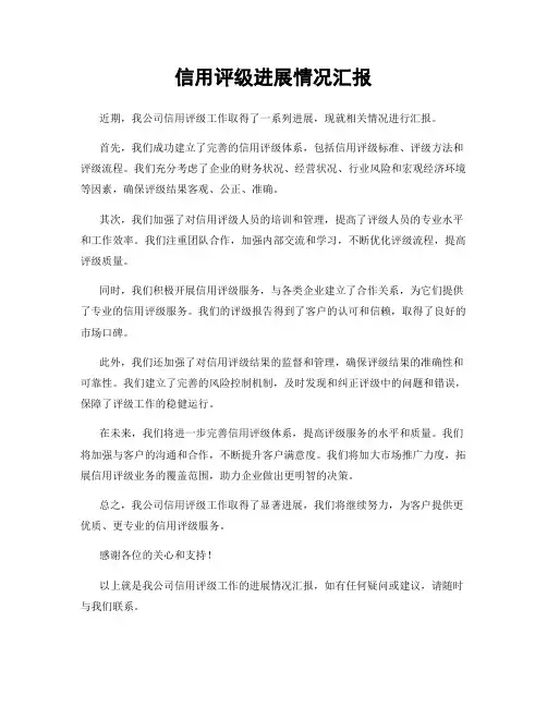 信用评级进展情况汇报