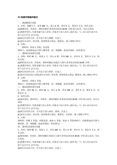46种煲仔饭制作配方