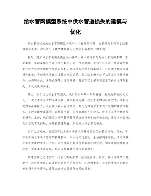给水管网模型系统中供水管道损失的建模与优化