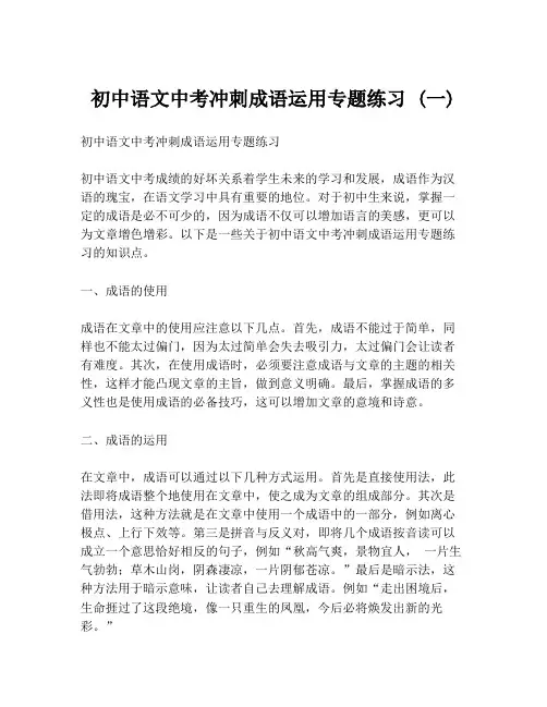 初中语文中考冲刺成语运用专题练习 (一)