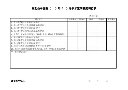 手术科室对手术室满意度调查表