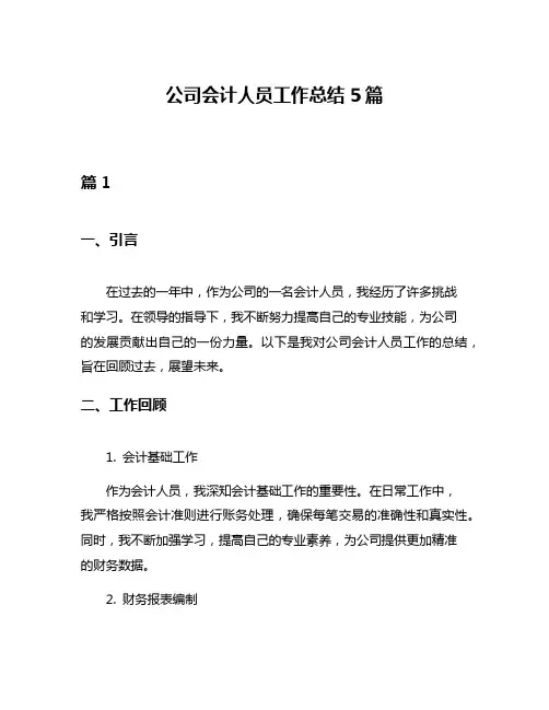 公司会计人员工作总结5篇
